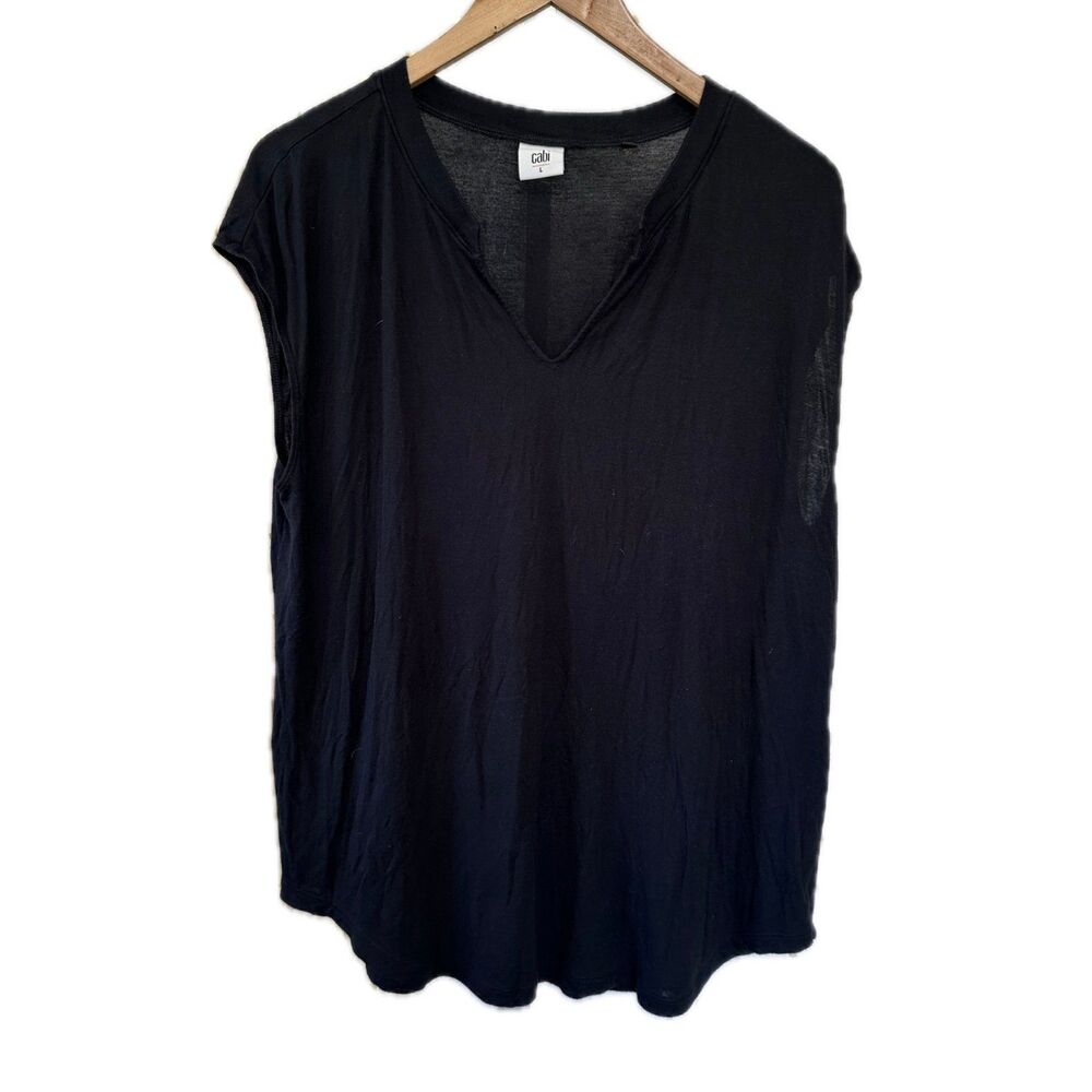 Cabi Women's Solid Black Split Neck Sleeveless Flowy Tunic Blouse Top L